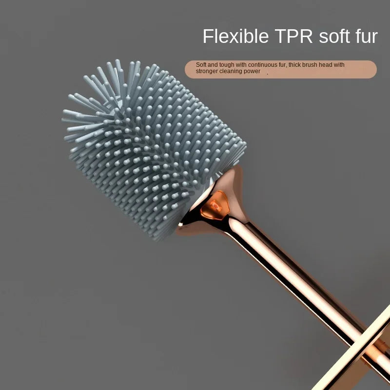 Hygienische Toilettenbürste mit flexiblen TPR-Borsten, einfaches Anbringen bohrfrei an der Wand im modernen Bad.