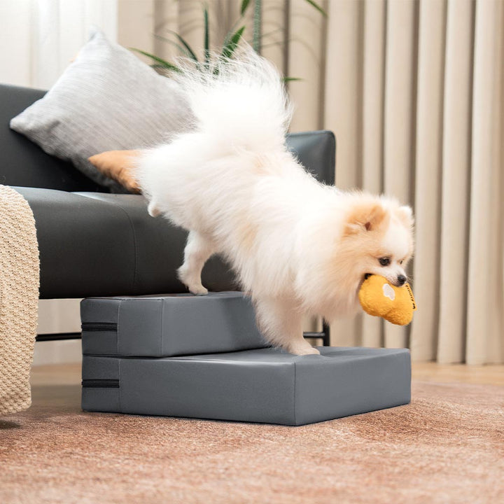 Waschbare Haustiertreppe aus PU-Leder. Schützt Gelenke von Hunden und Katzen.