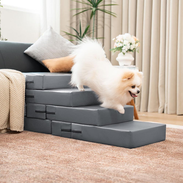 Stabile Hundetreppe, PU-Leder, faltbar. Unterstützt Tiere mit Gelenkproblemen.