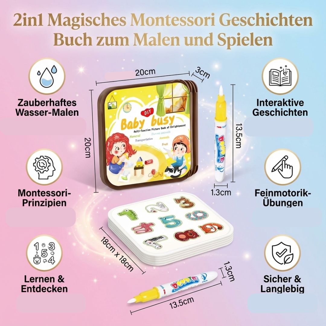 Kinder malen & lernen mit dem Montessori Geschichtenbuch, spielerisch die Welt entdecken.