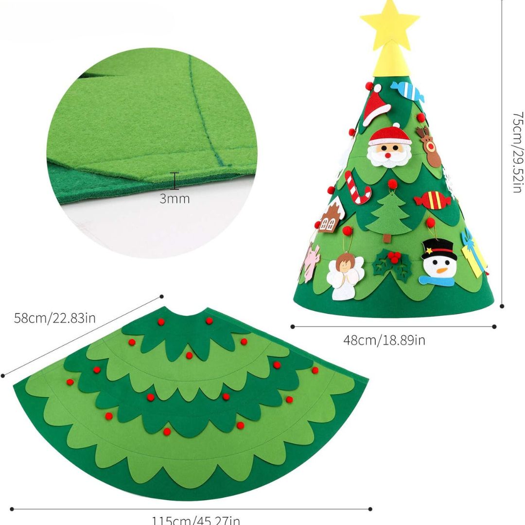 Bunter 3D Filz Weihnachtsbaum als Lernspielzeug & Dekoration für Kinder, ideal für kreatives Spielen.