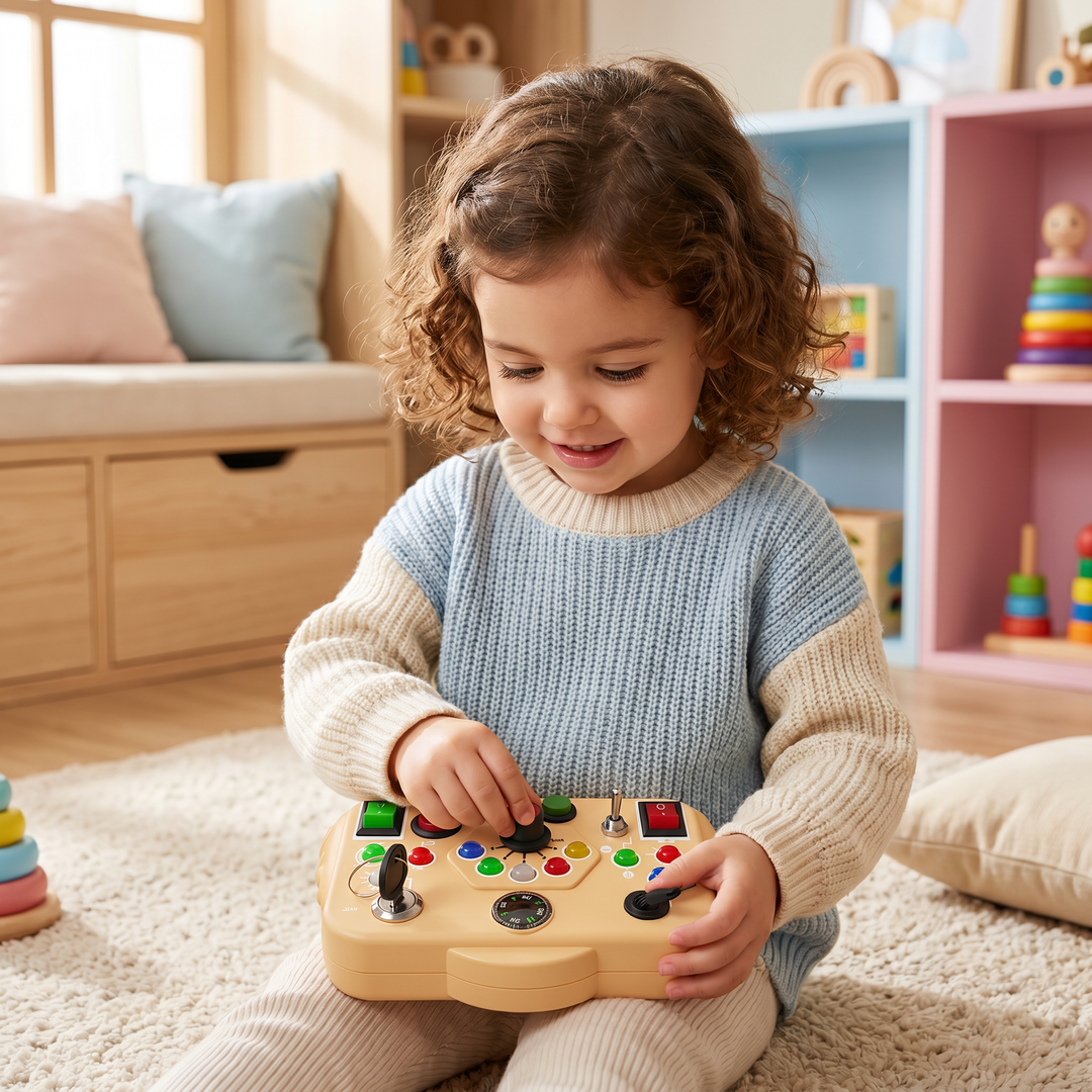 Interaktives Montessori Aktivitätsspiel; trainiert spielerisch Hand-Augen-Koordination, Motorik & Konzentration.