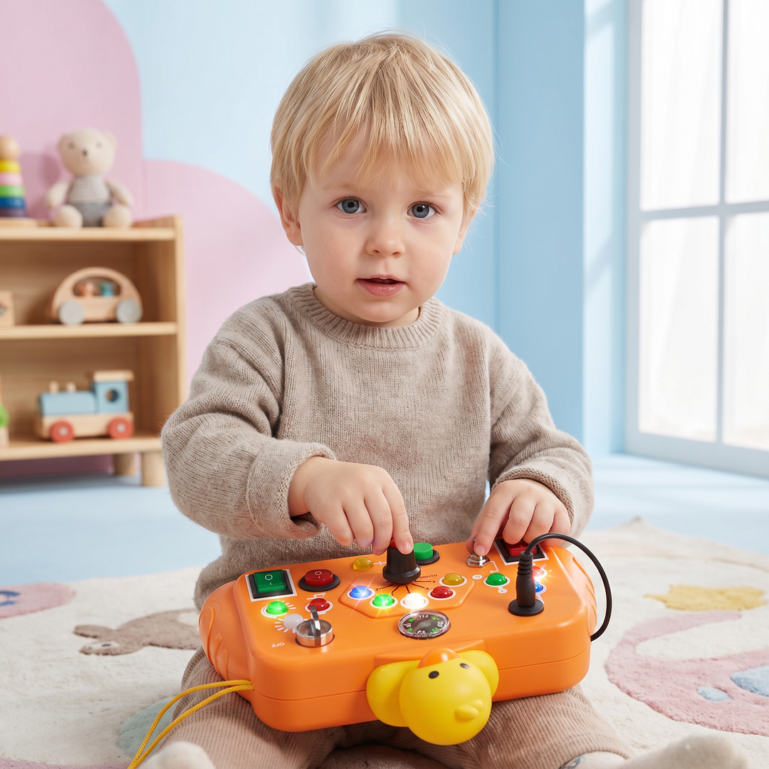 Farbenfrohes Montessori Aktivitätsspielzeug; hilft Kindern beim Lernen von Formen, Farben & Mustern.