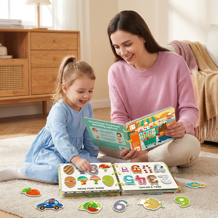 Montessori Beschäftigungsbuch für Kinder, fördert Sensorik und Feinmotorik, Lernspielzeug Kleinkind.