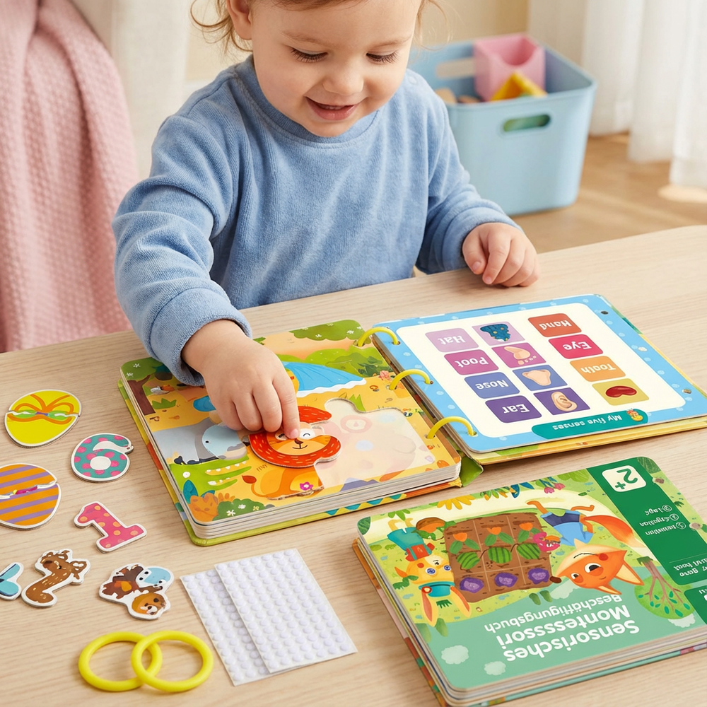 Sensorisches Lernbuch für Babys & Kleinkinder, Montessori-Aktivitäten zur Frühförderung, Entwicklung.