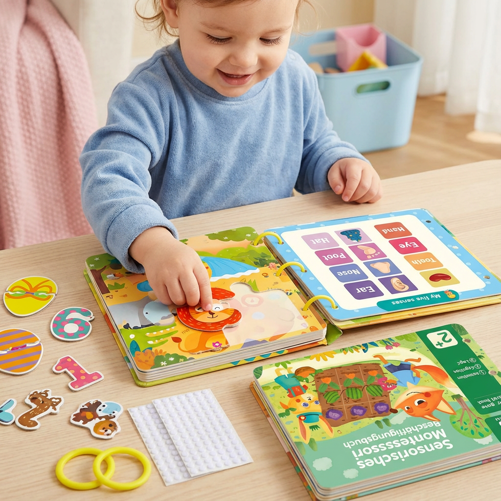Sensorisches Lernbuch für Babys & Kleinkinder, Montessori-Aktivitäten zur Frühförderung, Entwicklung.