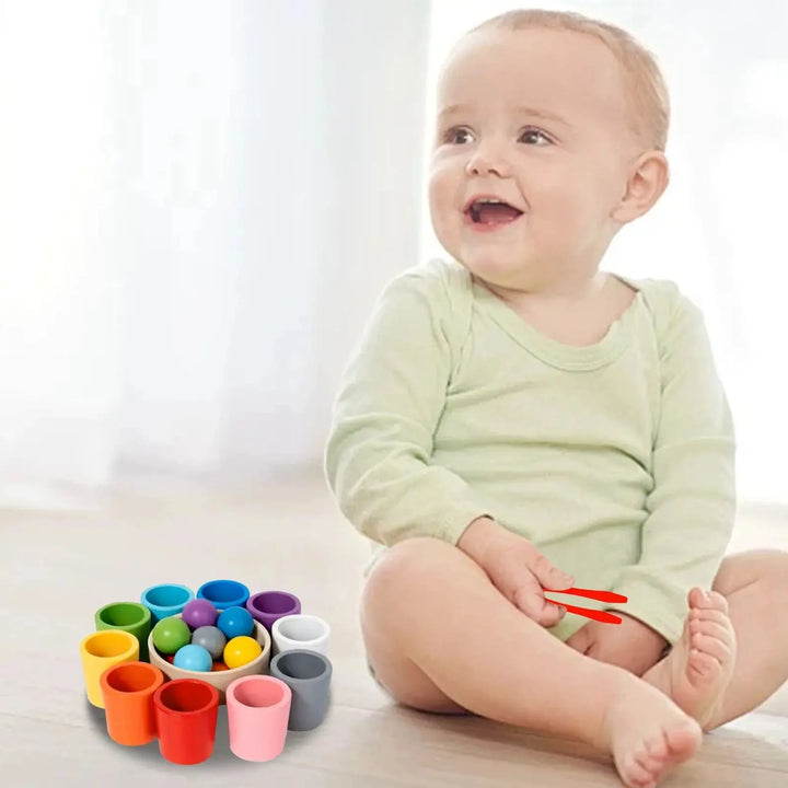 Montessori Sortierspiel: Farben lernen, Motorik stärken, Konzentration fördern – pädagogisches Holzspielzeug.