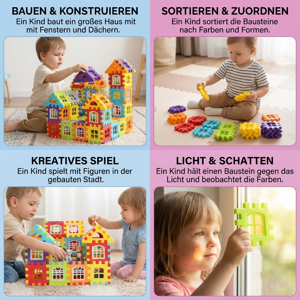 Montessori Holzspielzeug: Fenster Bausteine ermöglichen Lichtspiele & fantasievolles Bauen für Kinder.