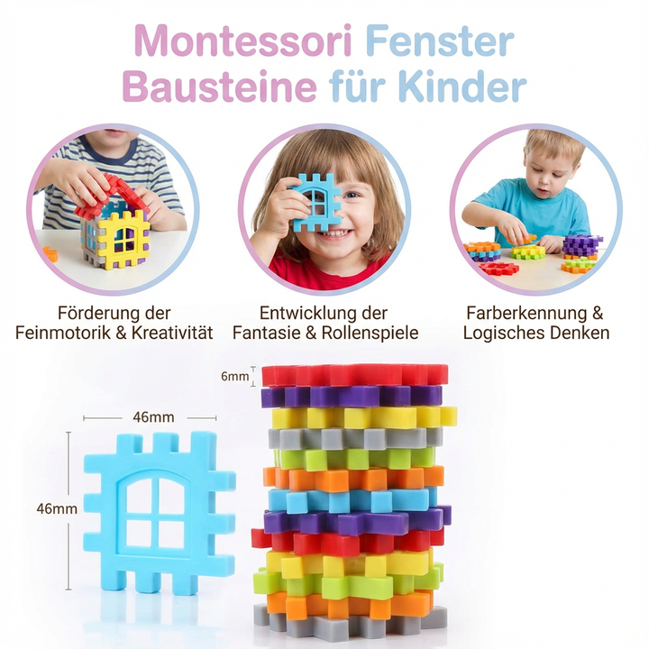 Kreatives Lernspielzeug: Montessori Fenster Bausteine aus Holz zur Entwicklung der Motorik & des Farbverständnisses.