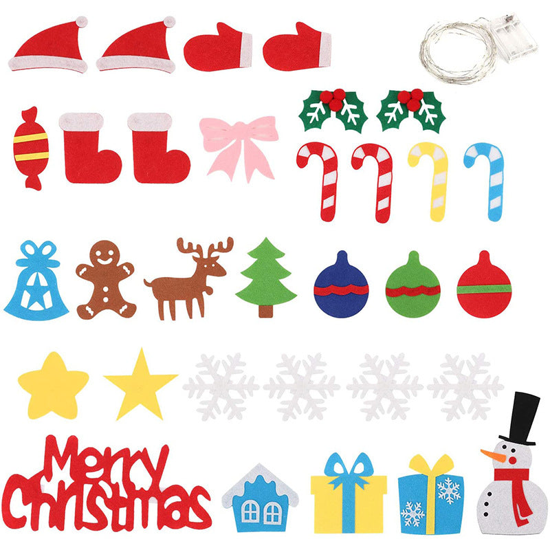 Filz Weihnachtsbaum Set für Kinder, fördert Feinmotorik & Kreativität; ideal als Montessori Lernspielzeug mit Lichterkette.