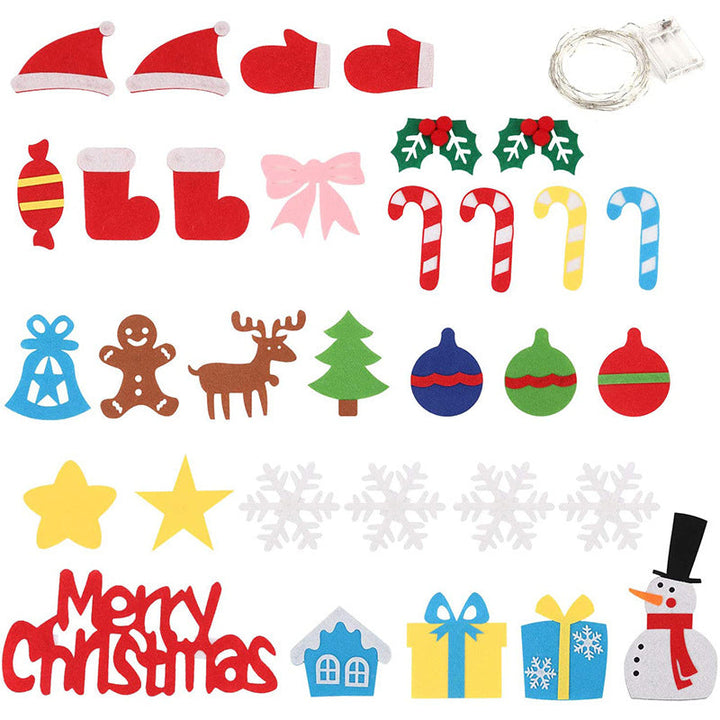 Filz Weihnachtsbaum Set für Kinder, fördert Feinmotorik & Kreativität; ideal als Montessori Lernspielzeug mit Lichterkette.