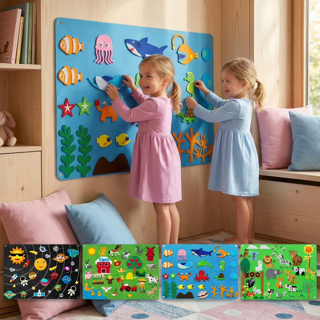 Montessori Filzwelten Lernspielzeug für Kinder, fördert Feinmotorik & Kreativität.