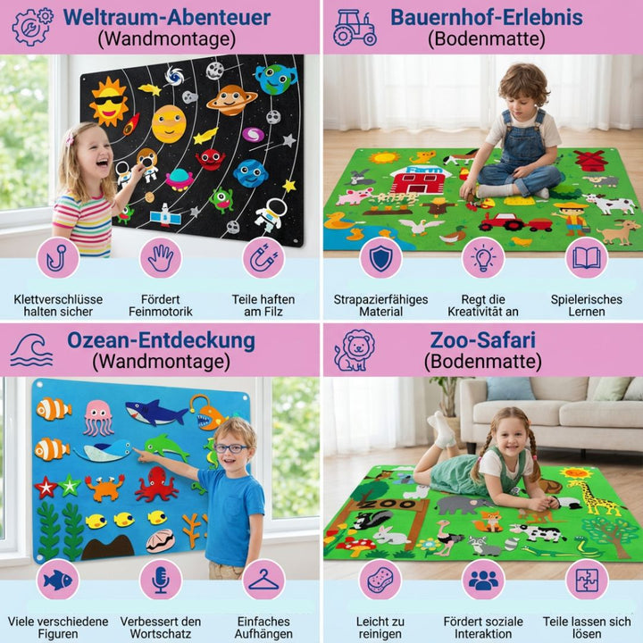 Montessori Filzwelt "Bauernhof" Spielzeug, fördert Feinmotorik, Tierwelt & kreatives Spiel.