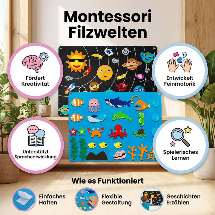 Unterwasser Filzwelt Lernspielzeug für Kinder, Montessori Spiel zur Fantasieentwicklung.