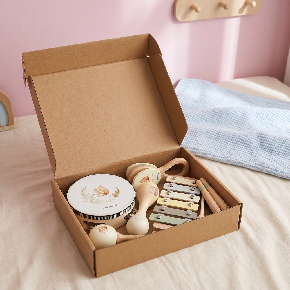 Detailansicht des Holz-Xylophons aus dem Montessori Musikinstrumente Set für Babys & Kleinkinder.