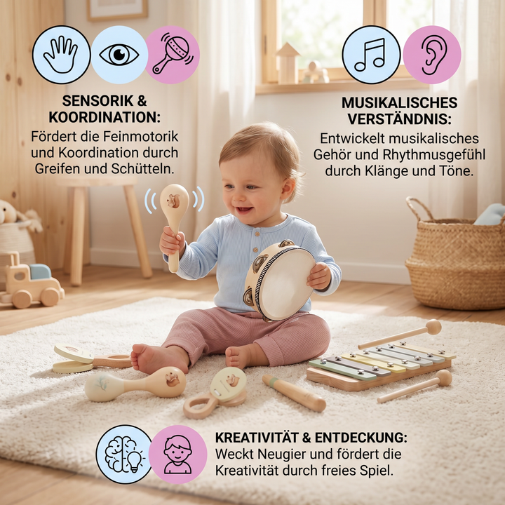 Baby Holz-Musikinstrumente: Fördern Sensorik, Feinmotorik & musikalische Kreativität nach Montessori Prinzipien.