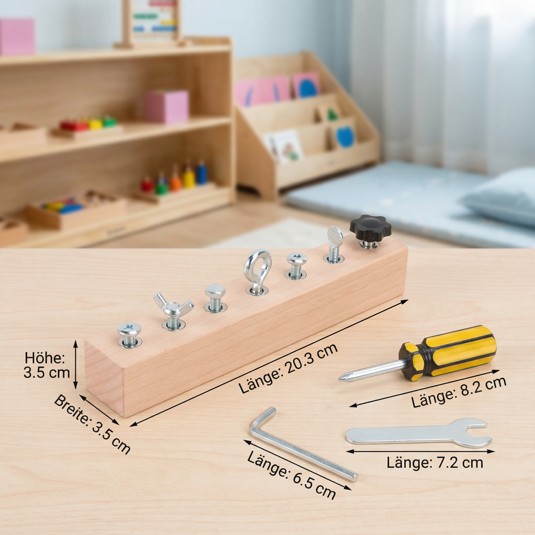 Montessori Holz-Schraubspiel: Komplettes Set zur spielerischen Entwicklung von Feinmotorik & Kognition.