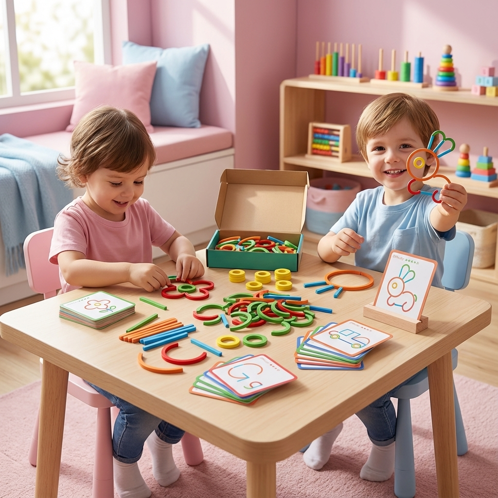 Pädagogisches Montessori Steckspiel mit bunten Stöcken & Ringen. Ideal für Formen- & Farbenlernen bei Kindern.