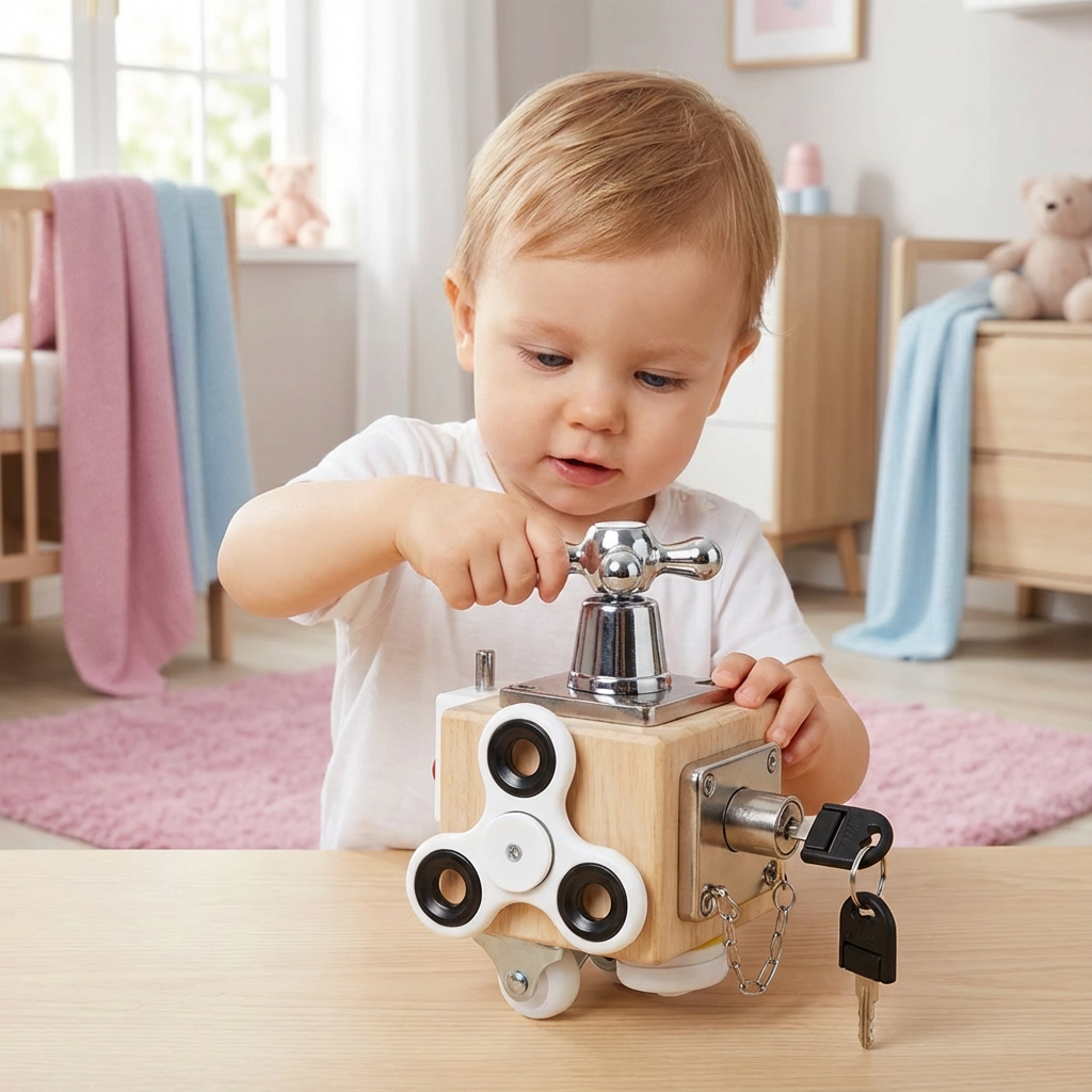 Montessori Lernwürfel aus Holz für Kinder. Spielzeug zur Entwicklung von Feinmotorik und kognitiven Fähigkeiten.