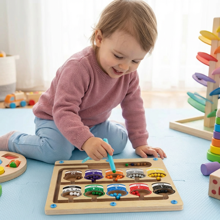 Pädagogisches Magnetlabyrinth für Vorschulkinder: Farben, Zahlen und Logik spielerisch lernen. Ideal für Kindergarten.