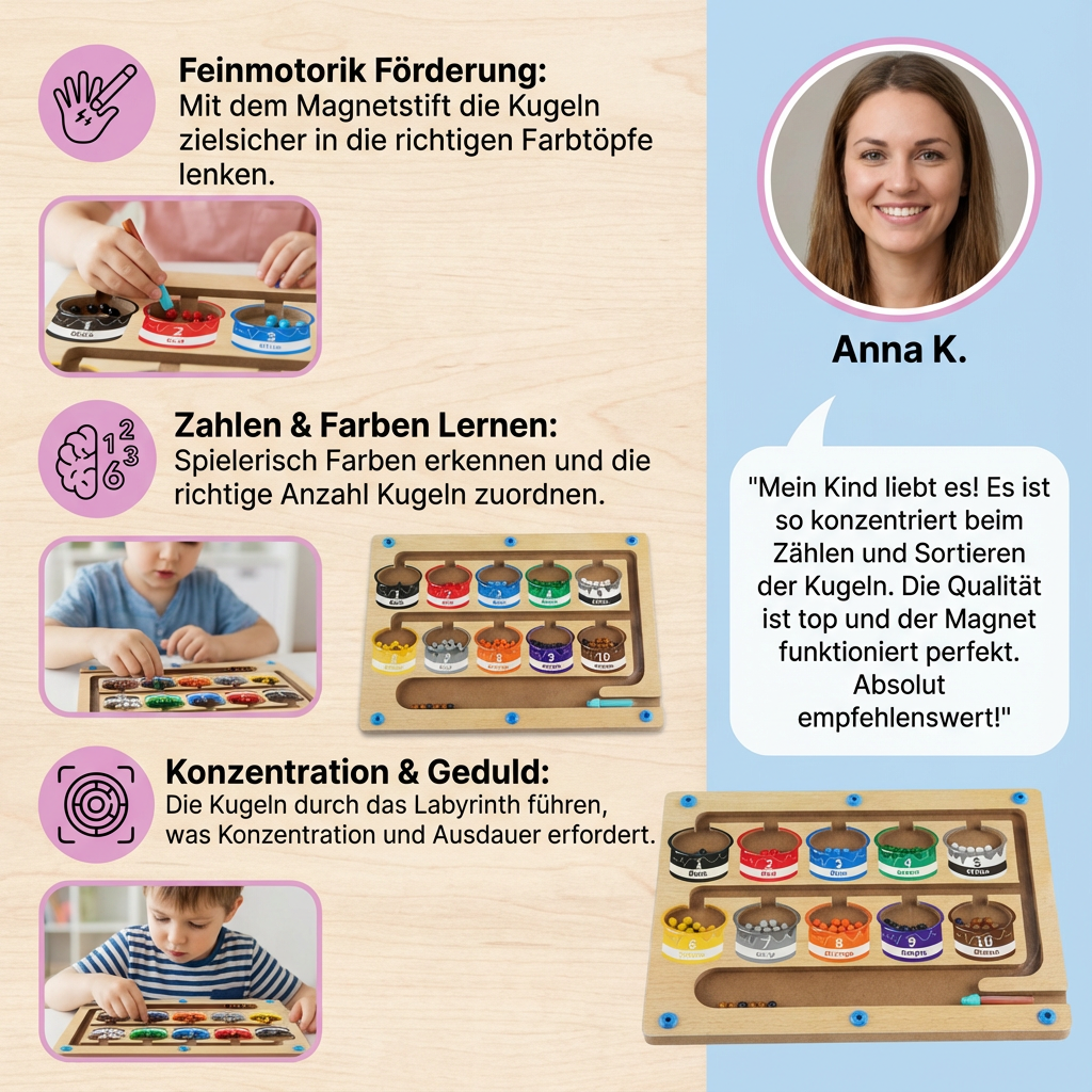 Hochwertiges Holz Montessori Magnetlabyrinth, sicheres Lernspielzeug zur Förderung der Motorik bei Kindern.