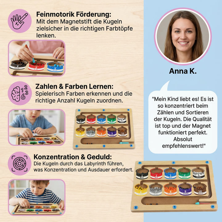 Hochwertiges Holz Montessori Magnetlabyrinth, sicheres Lernspielzeug zur Förderung der Motorik bei Kindern.