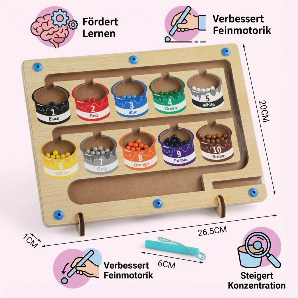 Konzentrationsspiel Magnetlabyrinth für Kinder, ein spannendes Motoriktraining und Lernspielzeug für die Vorschule.
