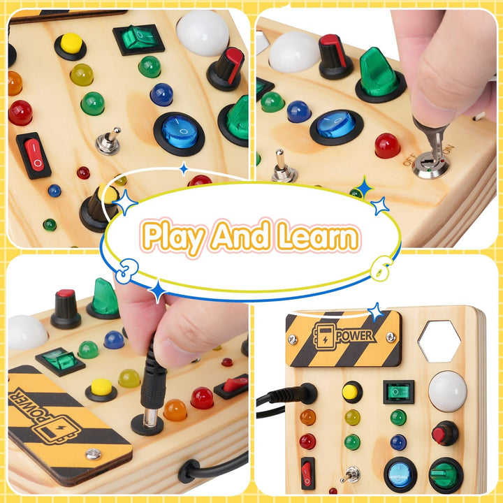 Leuchtende Montessori-Pinnwand, ein LED-Spielzeug zur spielerischen Sensorik-Förderung und Feinmotorik-Entwicklung.