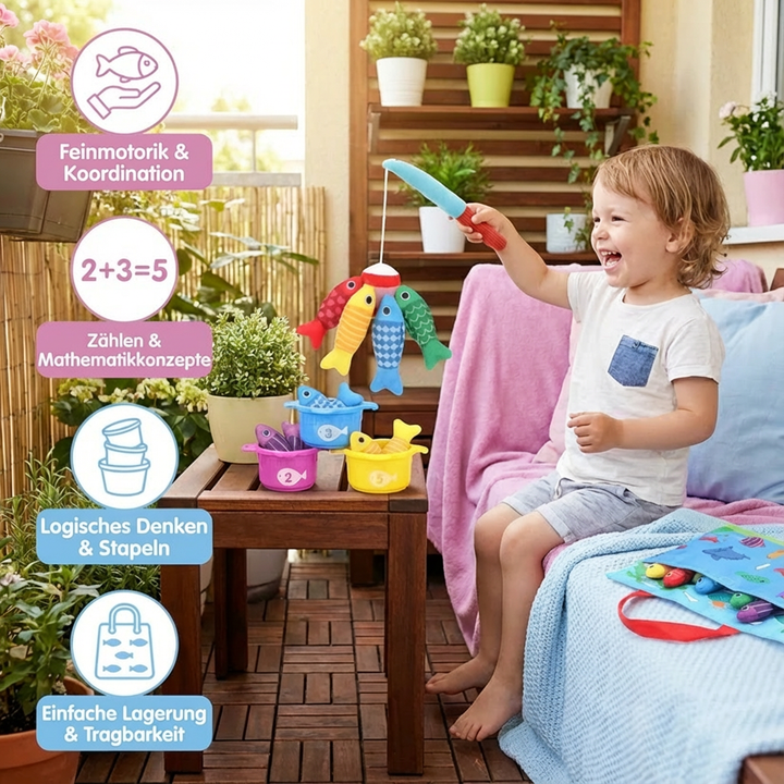 Vorschul-Lernspielzeug: Montessori Plüsch Fischteich zur Entwicklung von Feinmotorik & Farbwahrnehmung.