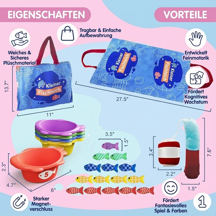 Weicher Montessori Plüsch Fischteich als sicheres Lernspielzeug für Kinder, fördert Entwicklung.