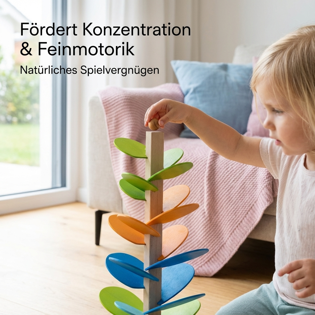 Bunter Regenbogen Murmelturm aus Holz. Montessori Lernspielzeug für Kleinkinder, stärkt Motorik & Koordination.