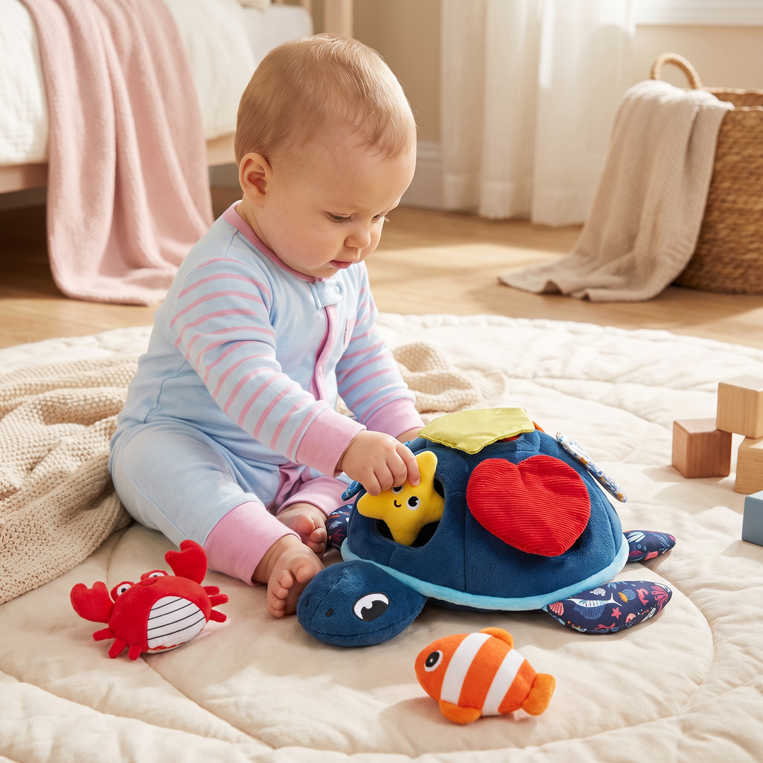 Montessori Schildkröte Sensorikspielzeug für Babys. Fördert frühkindliche Entwicklung & Motorik.