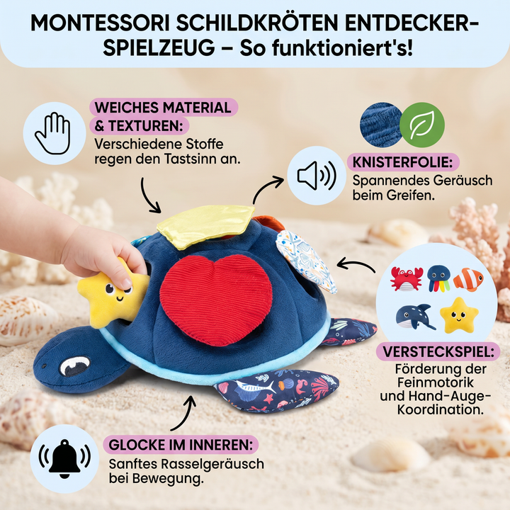 Buntes Montessori Sensorikspielzeug Schildkröte. Fördert Tastsinn & Motorik bei Babys & Kleinkindern.
