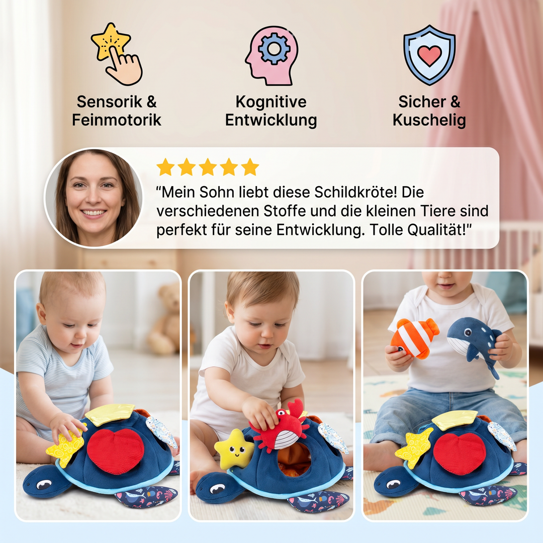 Motorikspielzeug Schildkröte: Montessori Lernspielzeug für Babys zur Förderung von Feinmotorik & Tastsinn.