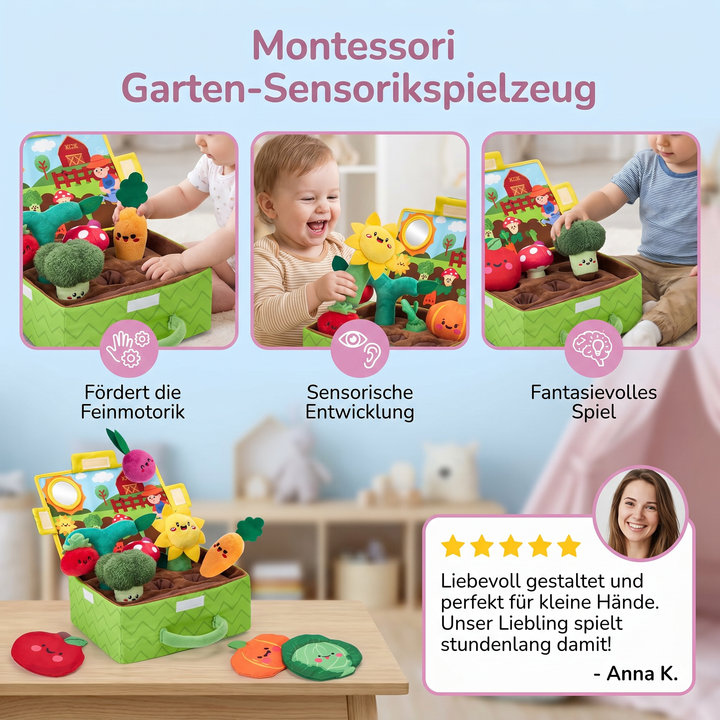 Montessori Sensorikspielzeug: Plüsch Obst & Gemüse Set zur Frühförderung von Babys Greif- und Entdeckungsfähigkeiten.