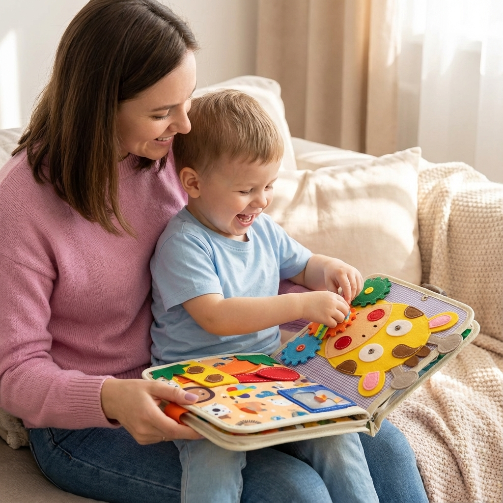 Montessori sensorisches Kinderbuch Giraffe: weiches Babyspielzeug zum Fühlen, Entdecken & Lernen für Kleinkinder.