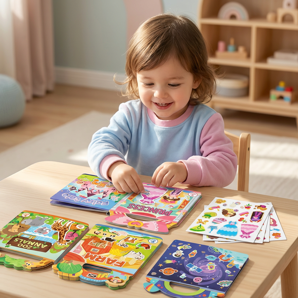 Montessori Stickerbuch für Kinder, fördert Kreativität & Feinmotorik. Wiederverwendbares Lernspielzeug.
