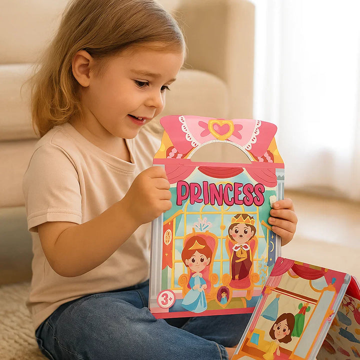 Montessori Stickerbuch Set für Kinder: Kreatives Lernspielzeug mit Prinzessin, Bauernhof, Weltraum Motiven.