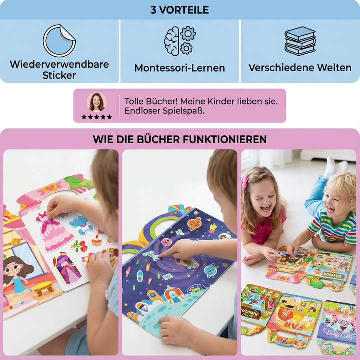 Montessori Stickerbuch Prinzessin: Wiederverwendbares Lernspielzeug für kreative Kinder.