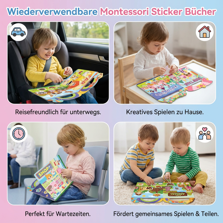 Pädagogisches Montessori Stickerbuch Bauernhof, fördert Feinmotorik & spielerisches Lernen bei Kindern.