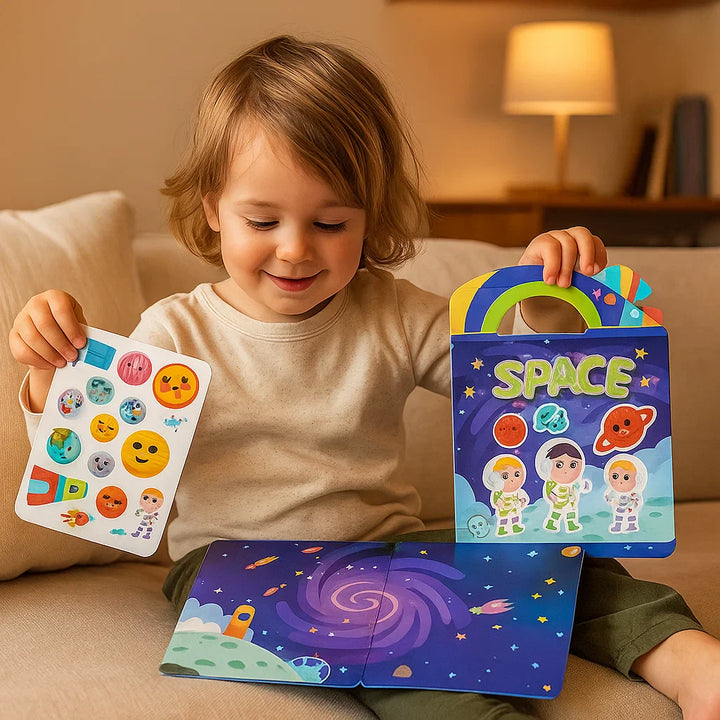 Pädagogisches Montessori Stickerbuch, Lernspielzeug für Kinder, fördert Kreativität & Feinmotorik.