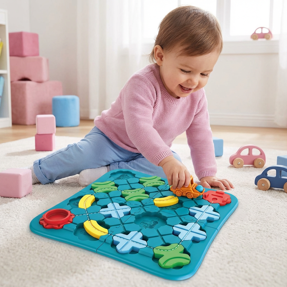 Pädagogisches Kinder Straßenpuzzle nach Montessori-Prinzip, fördert Feinmotorik, Logik & Entwicklung.