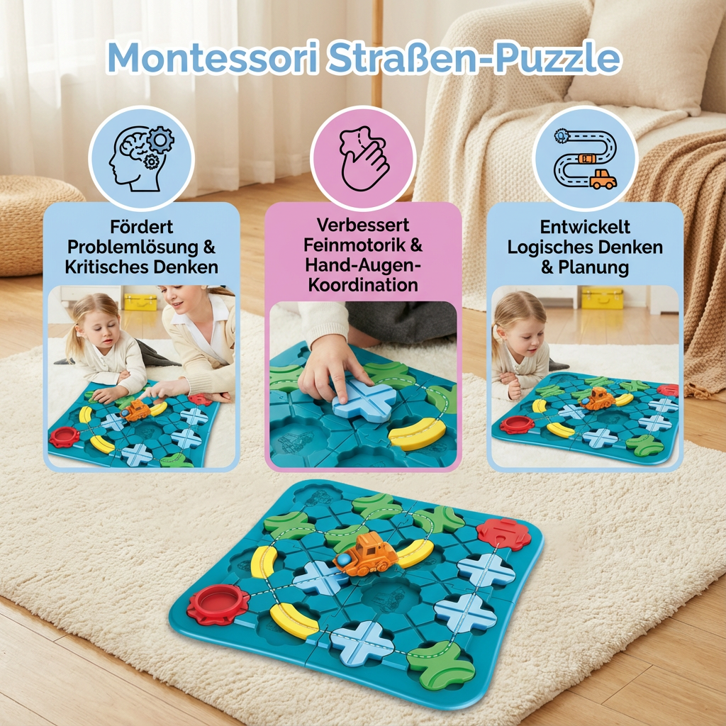 Kreatives Lernspielzeug: Montessori Straßenpuzzle aus Holz für Kinder, flexible Wege & unendlicher Spielspaß.