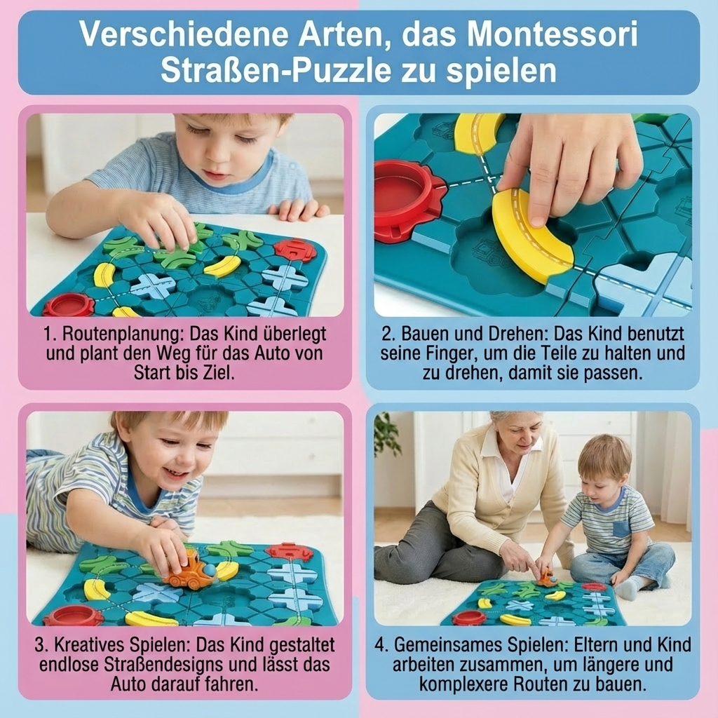 Kinder entwickeln mit diesem Montessori Straßenpuzzle Feinmotorik & räumliches Denken; kreatives Lernspielzeug.