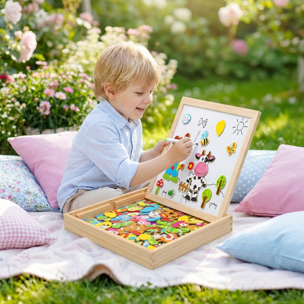 Lernspielzeug Montessori: Kinderspielzeug Holz-Zeichentafel. Doppelseitige Maltafel & Magnettafel fördert Entwicklung.