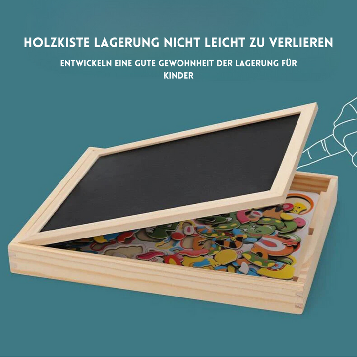 Vielseitiges Montessori Lernspielzeug: Holz-Zeichentafel für Kinder. Beidseitige Maltafel und Magnettafel. Entwicklungsfördernd.