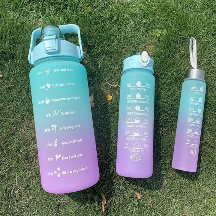 Robuste Sportflasche mit Motivationszielen für Fitness, Wandern & Büro, hält dich optimal hydriert, mit Handyhalter.