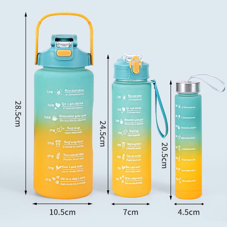 Große BPA-freie Motivations-Wasserflasche mit Trinkzielen, Zeitmarkierungen und Farbverlauf für optimale Hydration.