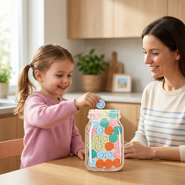 Motivationsglas für Kinder: Belohnungssystem mit bunten Sternen, ideal zur Förderung guter Gewohnheiten & Erfolge.