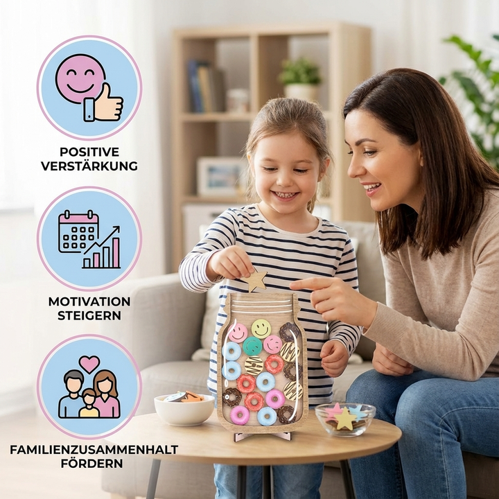 Erfolgsglas für Kinder: Mit Sternen befülltes Motivationsglas. Eine Erziehungshilfe für Verhaltenstraining & Ziele.